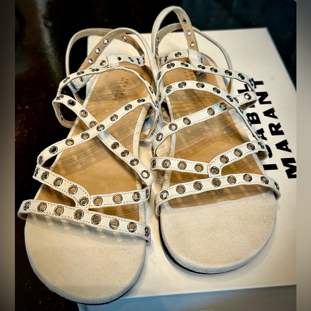 ISABEL MARANT Lipa white suede sandal FR37 no box has shoe bag $655 - Picture 1 of 8